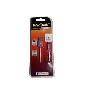 Rayovac Fusion 6ft Micro USB Cable Purple Braided Charge Sync Cord USB-A 6 Foot‎